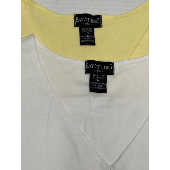 Bay Studio Plus Size 1X Yellow and White Sleeveless V Neck Tank Tops Shirts Soft - Picture 8 of 9